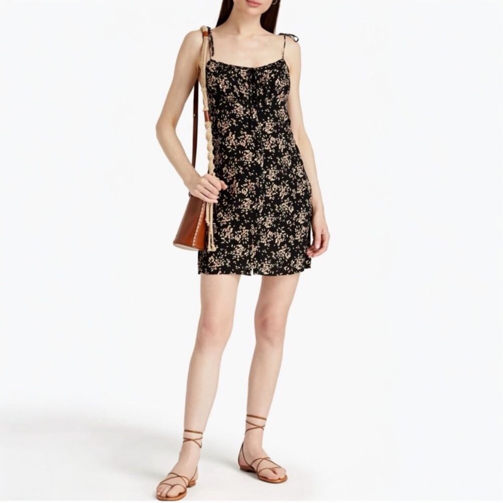 ba&sh Volver Floral Mini Dress Noir Tie Strap Button Front Viscose Medium US 6